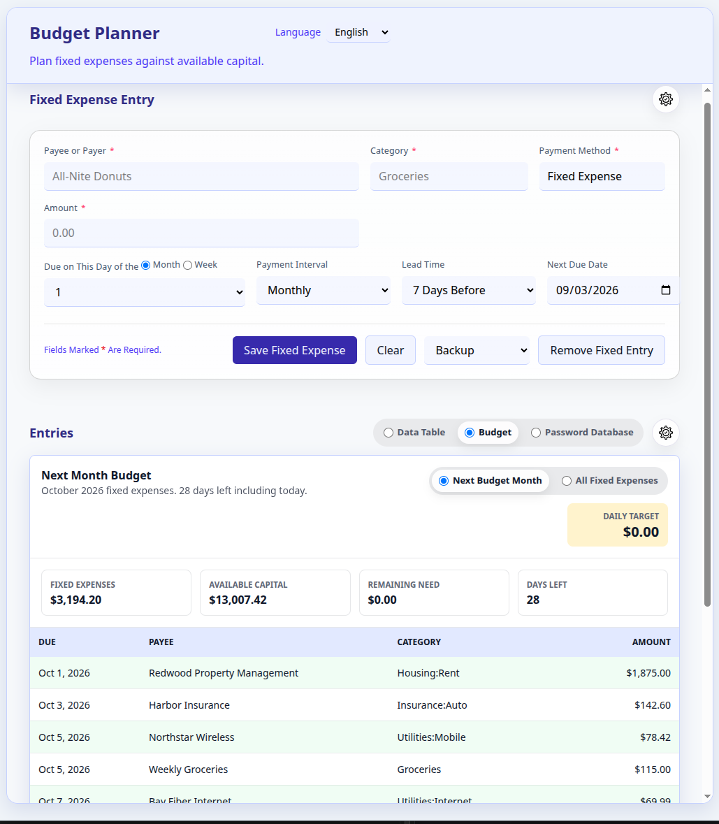 Budget Planner with recurring expense controls